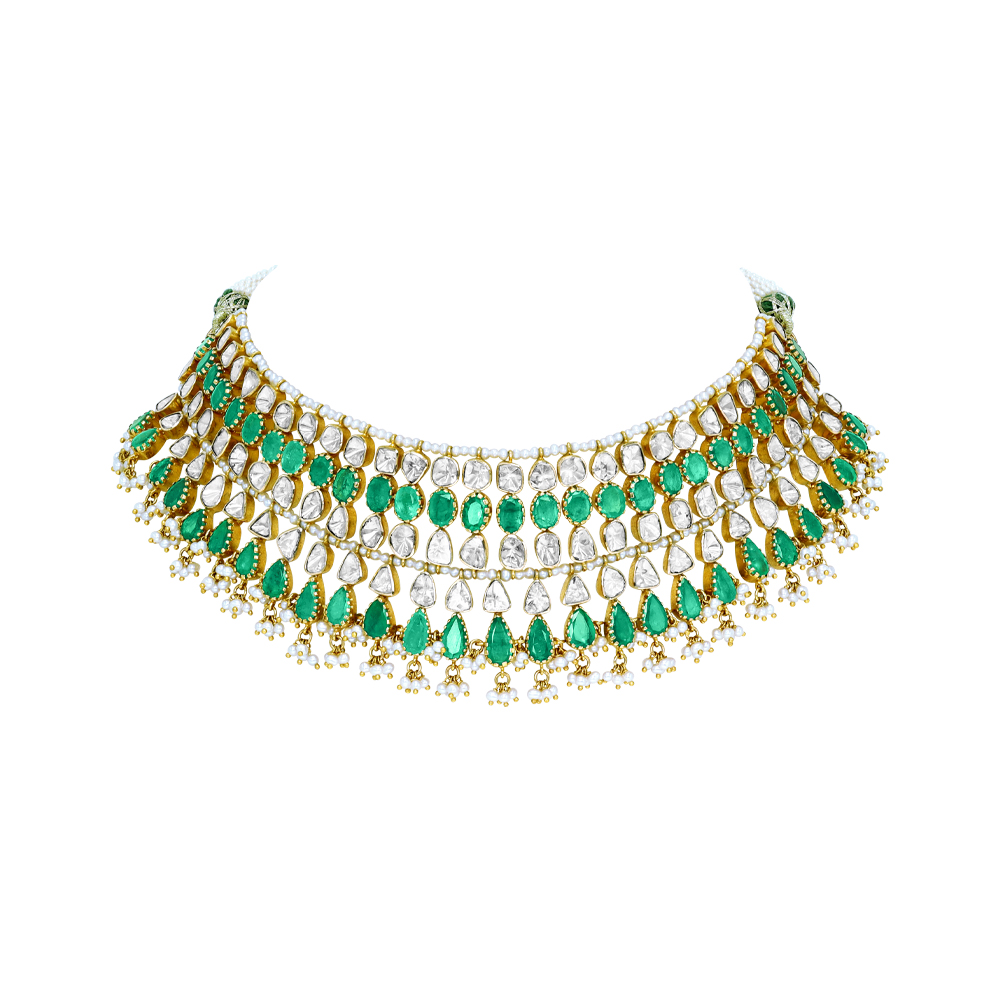 Polki and Emerald Necklace with Open Setting